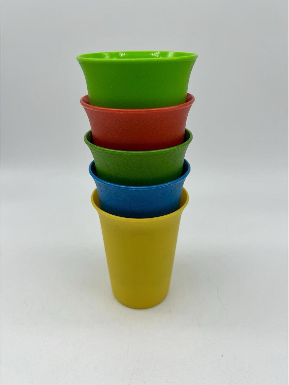 Vintage Tupperware Bell Tumblers Stackable 7 oz Cups #109 Lot Of 5 Primary Color